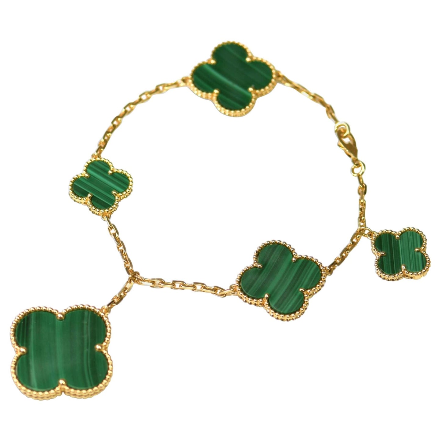 [AuraEcho]MAGIC CLOVER MALACHITE GOLD BRACELET 5 MOTIFS