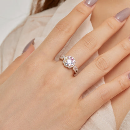 [AuraEcho]Delicate Colorful Round Cut Flower Shape Wedding Ring
