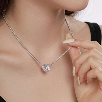 [AuraEcho]8.0 Carat Versatile Colorful Sweet Heart-Shaped Tennis Necklace