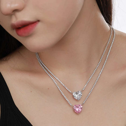 [AuraEcho]8.0 Carat Versatile Colorful Sweet Heart-Shaped Tennis Necklace