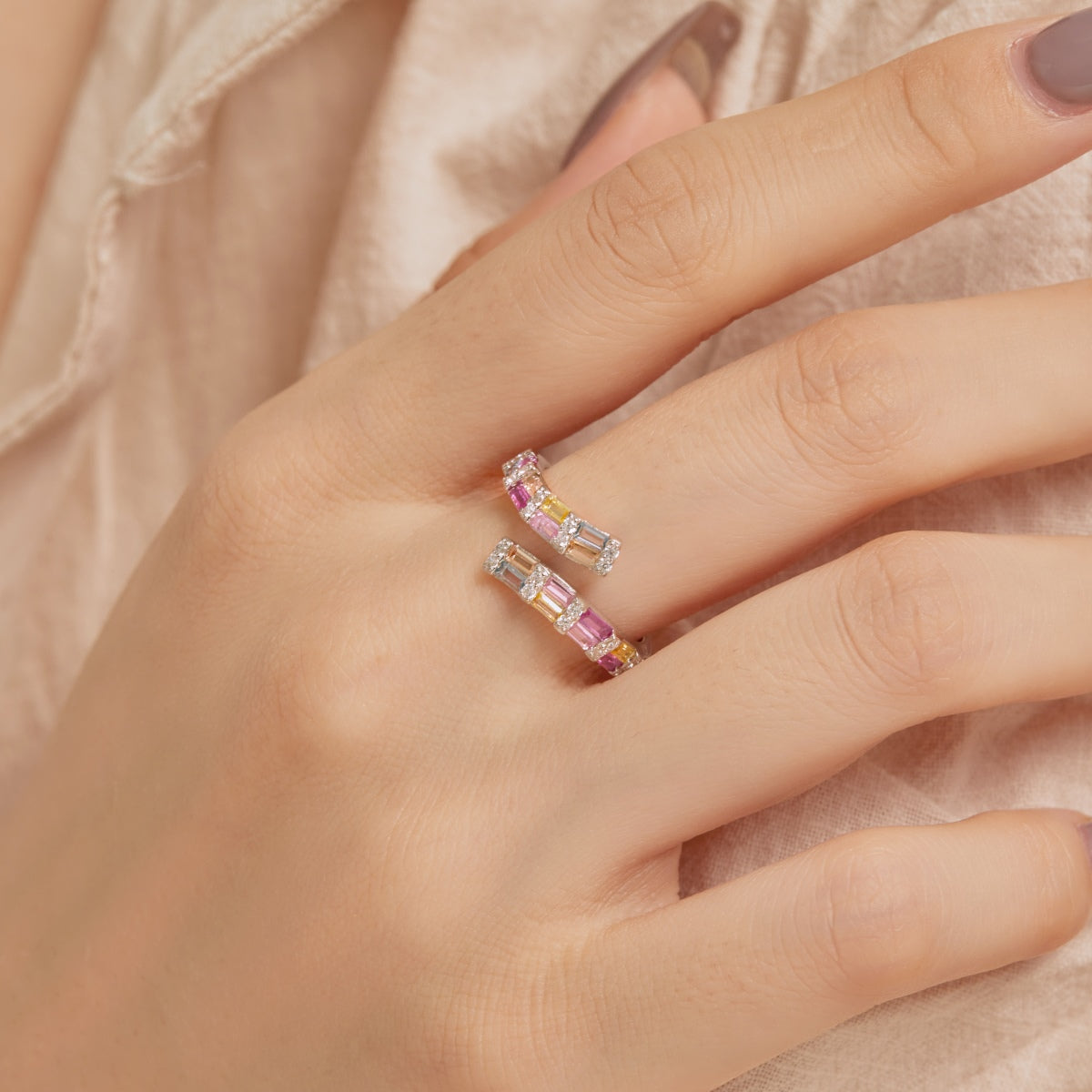 [AuraEcho]Charming Colorful Radiant Cut Adjustable Daily Ring