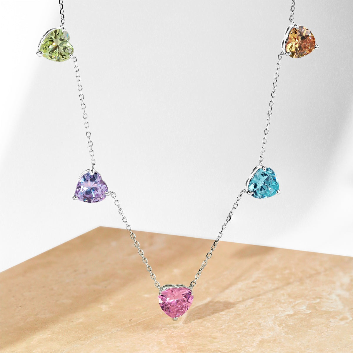 [AuraEcho]Sparkling Colorful Heart Cut Necklace