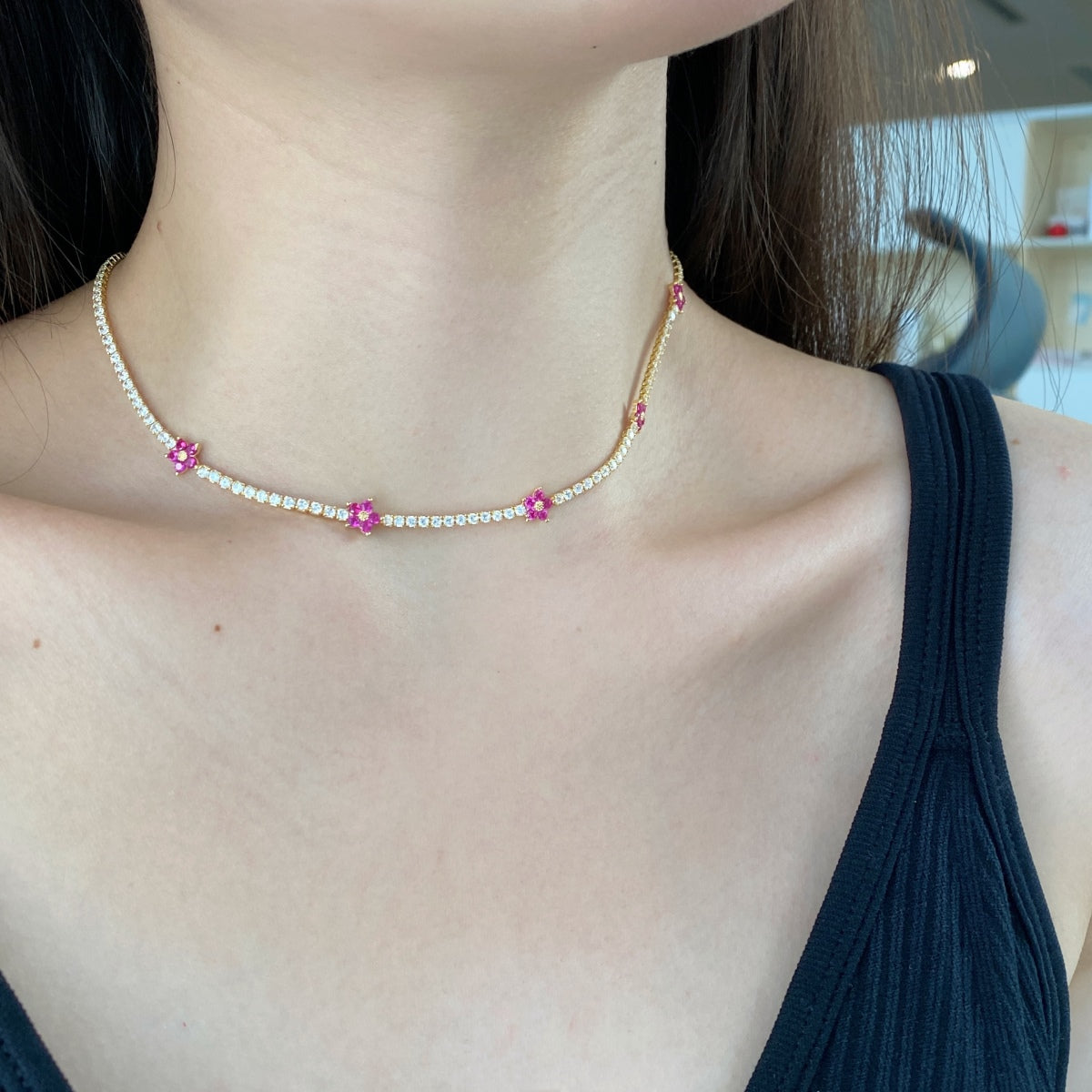 [AuraEcho]Luxurious Colorful Flower Tennis Necklace