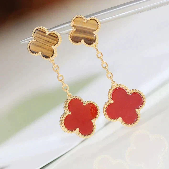 [AuraEcho]CLOVER  2 MOTIF  TIGER EYE CARNELIAN EARRINGS