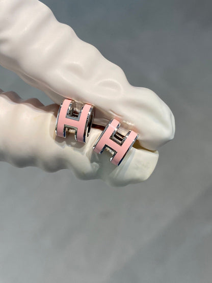 [AuraEcho]MINI POP H SILVER EARRINGS PINK