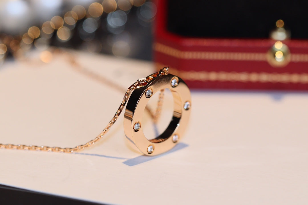 [AuraEcho]LOVE NECKLACE 16MM 6 DIAMONDS PINK GOLD