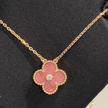 [AuraEcho]CLOVER 15MM DIAMOND RHODONITE NECKLACE