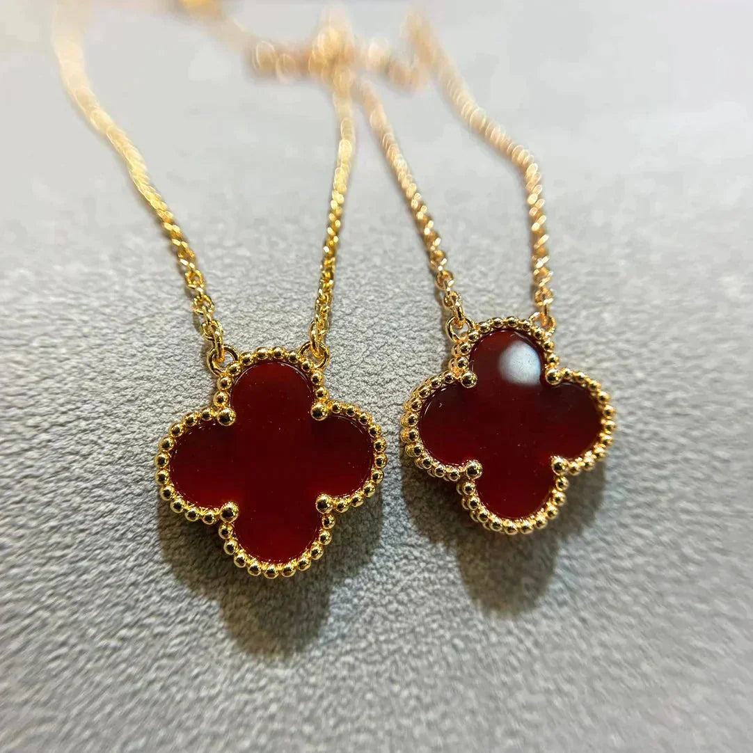 [AuraEcho]CLOVER 15MM CARNELIAN SINGLE FLOWER NECKLACE