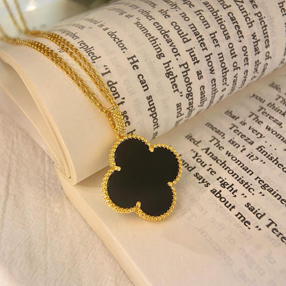 [AuraEcho]CLOVER 25MM NECKLACE GOLD ONYX