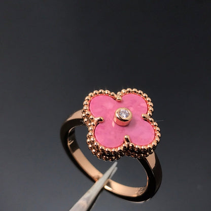 [AuraEcho]CLOVER RHODONITE ROSE GOLD RING