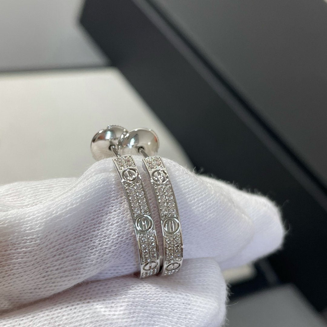 [AuraEcho]LOVE DIAMOND SILVER HOOP EARRINGS