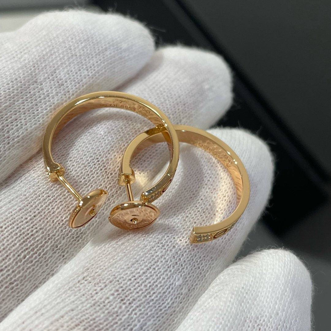 [AuraEcho]LOVE DIAMOND PINK GOLD HOOP EARRINGS