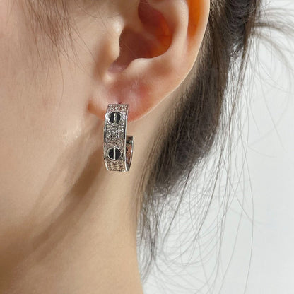 [AuraEcho]LOVE CERAMIC DIAMOND PAVED SILVER EARRINGS