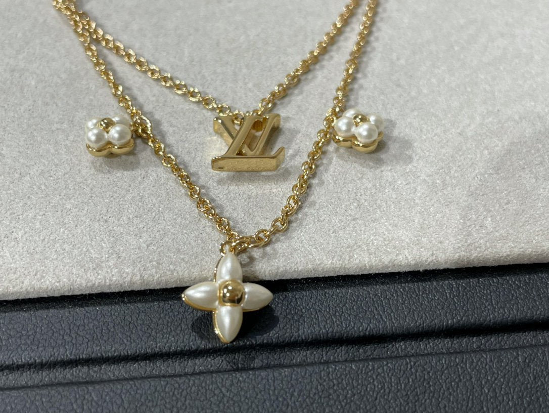 [AuraEcho]FLOWERGRAM GOLD MOP DOUBLE ROW NECKLACE