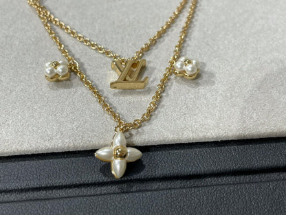 [AuraEcho]FLOWERGRAM GOLD MOP DOUBLE ROW NECKLACE