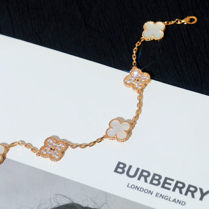 [AuraEcho]CLOVER BRACELET 5 MOTIF WHITE MOP DIAMOND