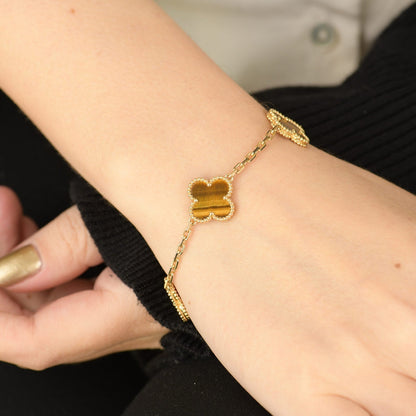 [AuraEcho]CLOVER  5 MOTIFS TIGER EYE BRACELET