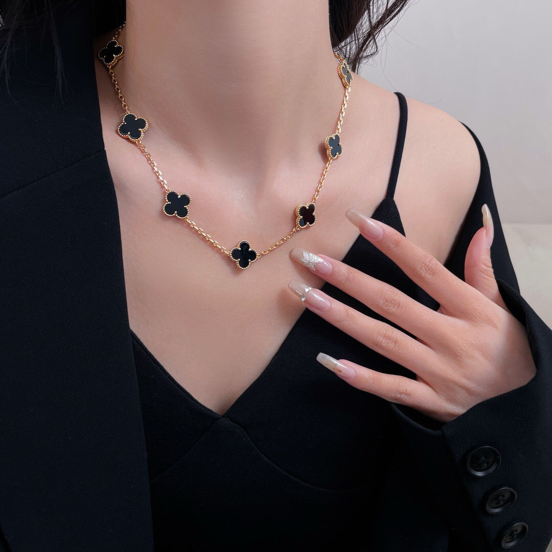 [AuraEcho]CLOVER 10 MOTIFS ONYX NECKLACE