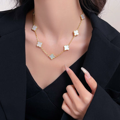 [AuraEcho]CLOVER 10 MOTIFS WHITE MOTHER OF PEARL NECKLACE