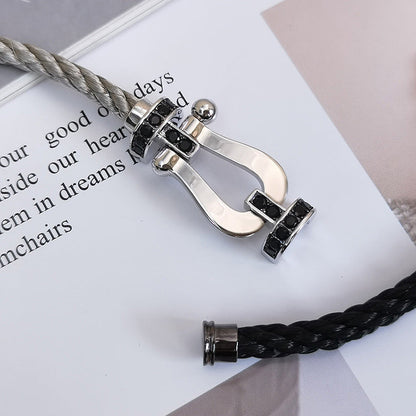 [AuraEcho]FORCE LARGE HORSESHOE BLACK DIAMOND BRACELET SILVER