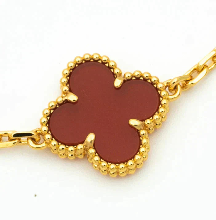 [AuraEcho]CLOVER  5 MOTIFS CARNELIAN GOLD BRACELET