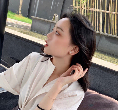 [AuraEcho]JEUX DE WHITE MOP PINK GOLD DIAMOND EARRINGS