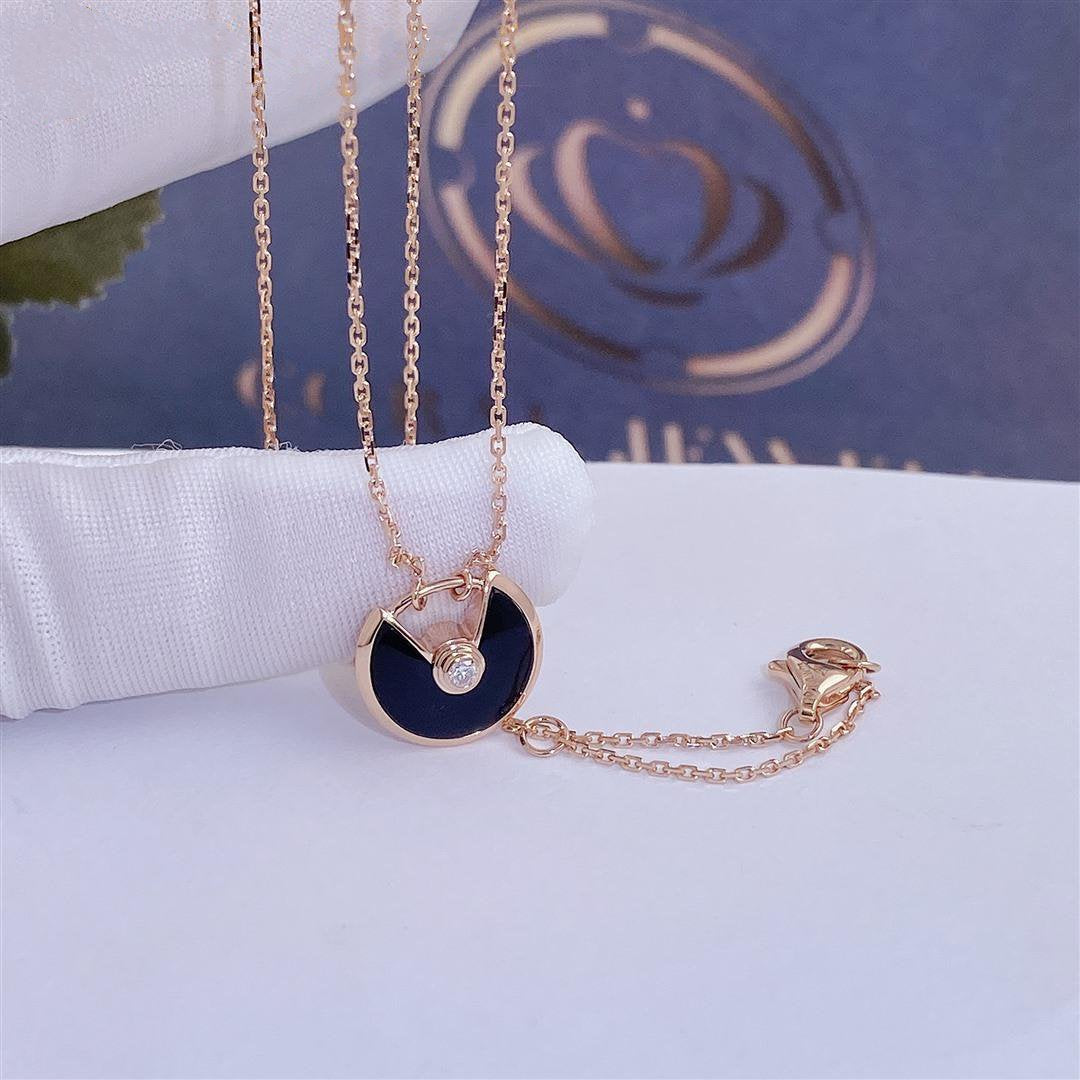 [AuraEcho]AMULETTE ROSE GOLD ONYX NECKLACE