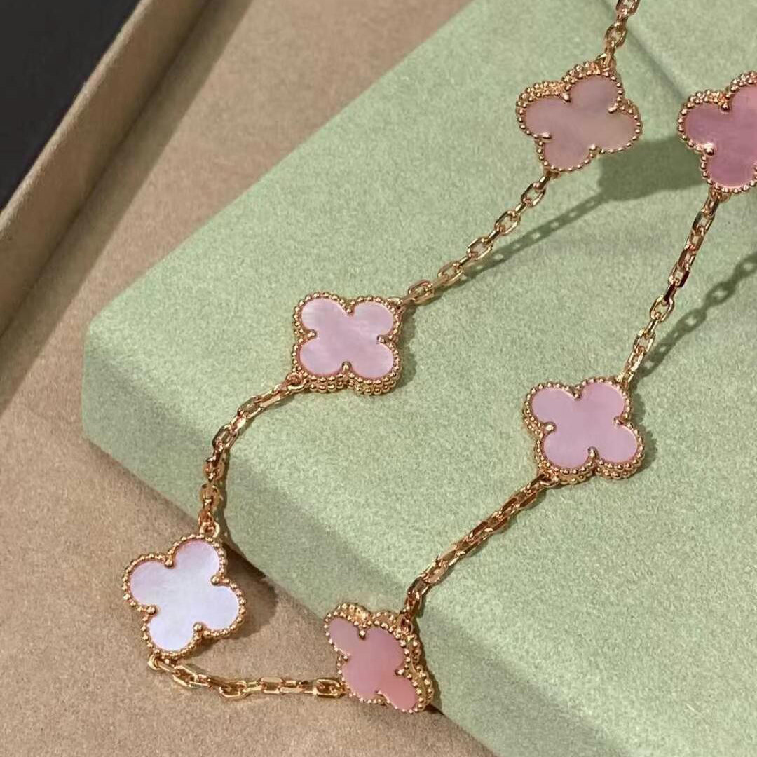 [AuraEcho]CLOVER 10 MOTIFS PINK MOP NECKLACE