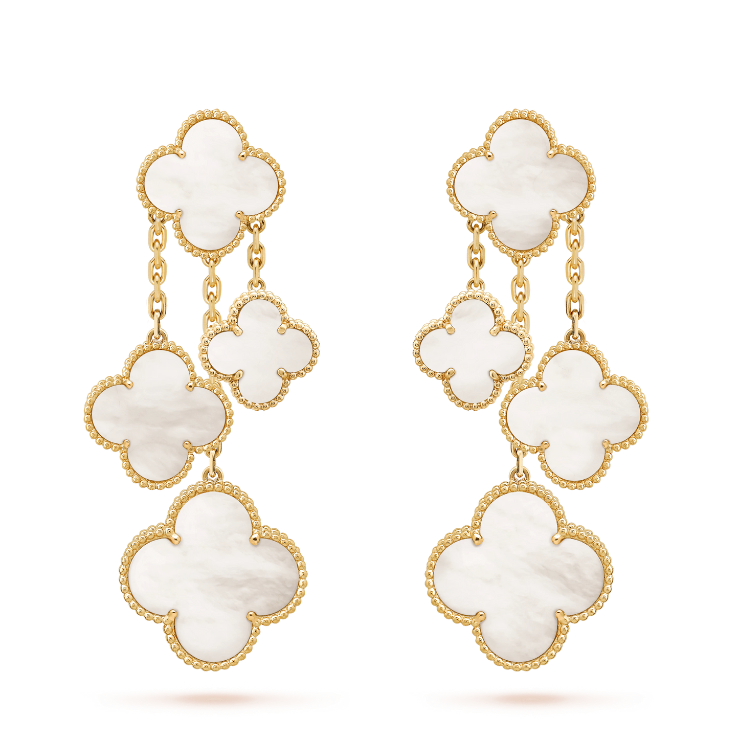 [AuraEcho]CLOVER EARRINGS WHITE MOP 4 MOTIFS GOLD