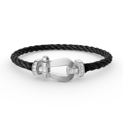 [AuraEcho]FORCE LARGE HORSESHOE HALF DIAMOND BRACELET SILVER